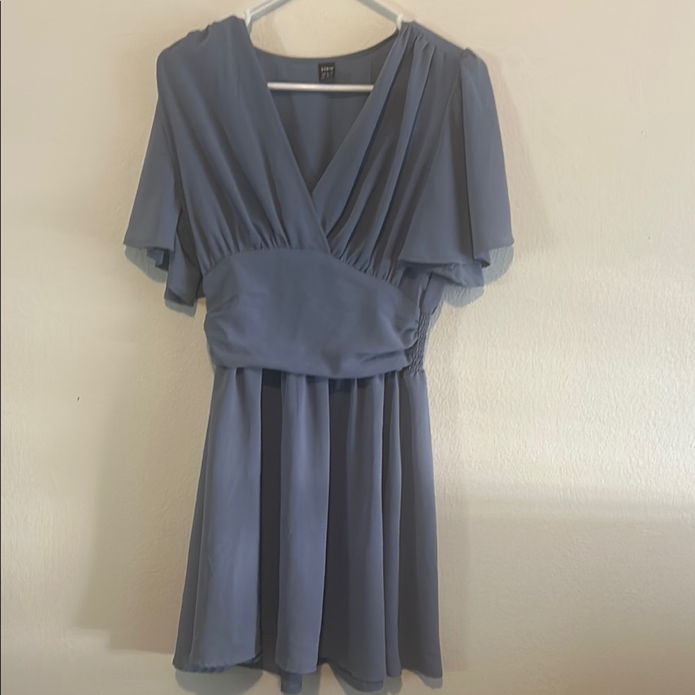 SHEIN Blue Ruched Ruffled Mini Dress